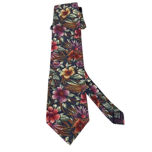 Vtg Christian Dior Silk Necktie Purple Dark Floral Whimsigoth Luxury Designer - Picture 1 of 5